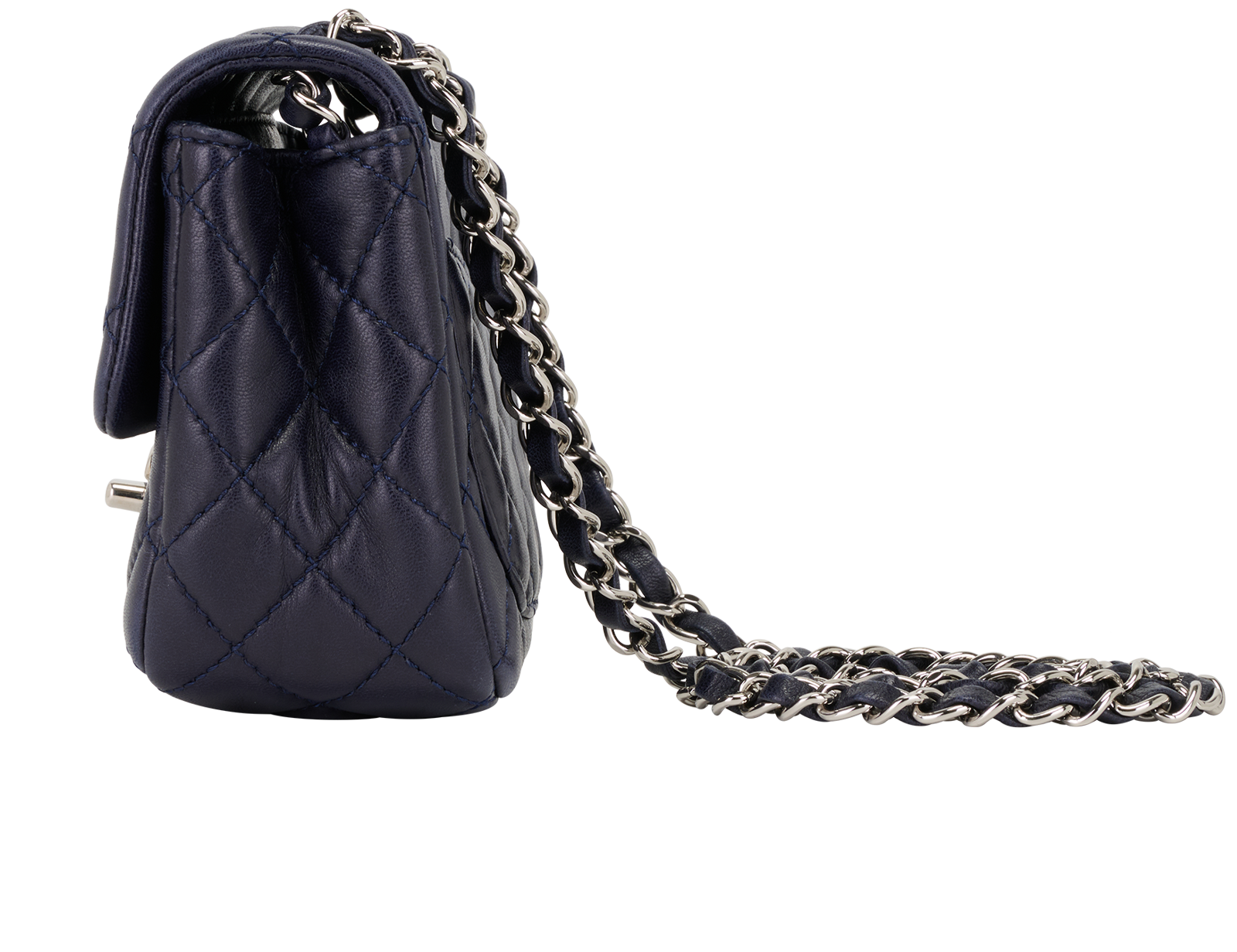 Mini Square Classic Flap, &pound;3,100, Handbags, Navy, Lambskin Leather, Bottom view